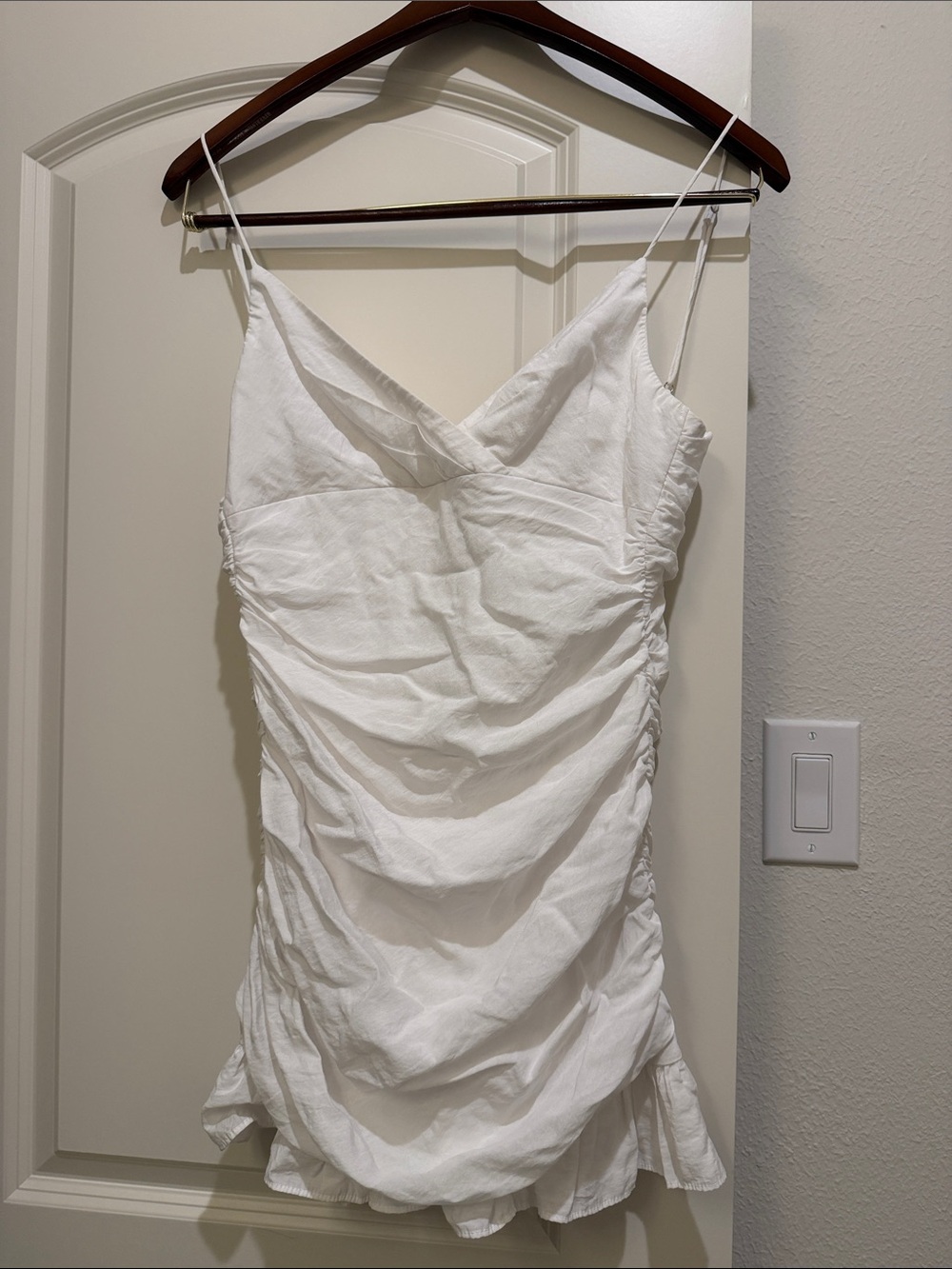 American Threads White Ruched Spaghetti Strap Cami